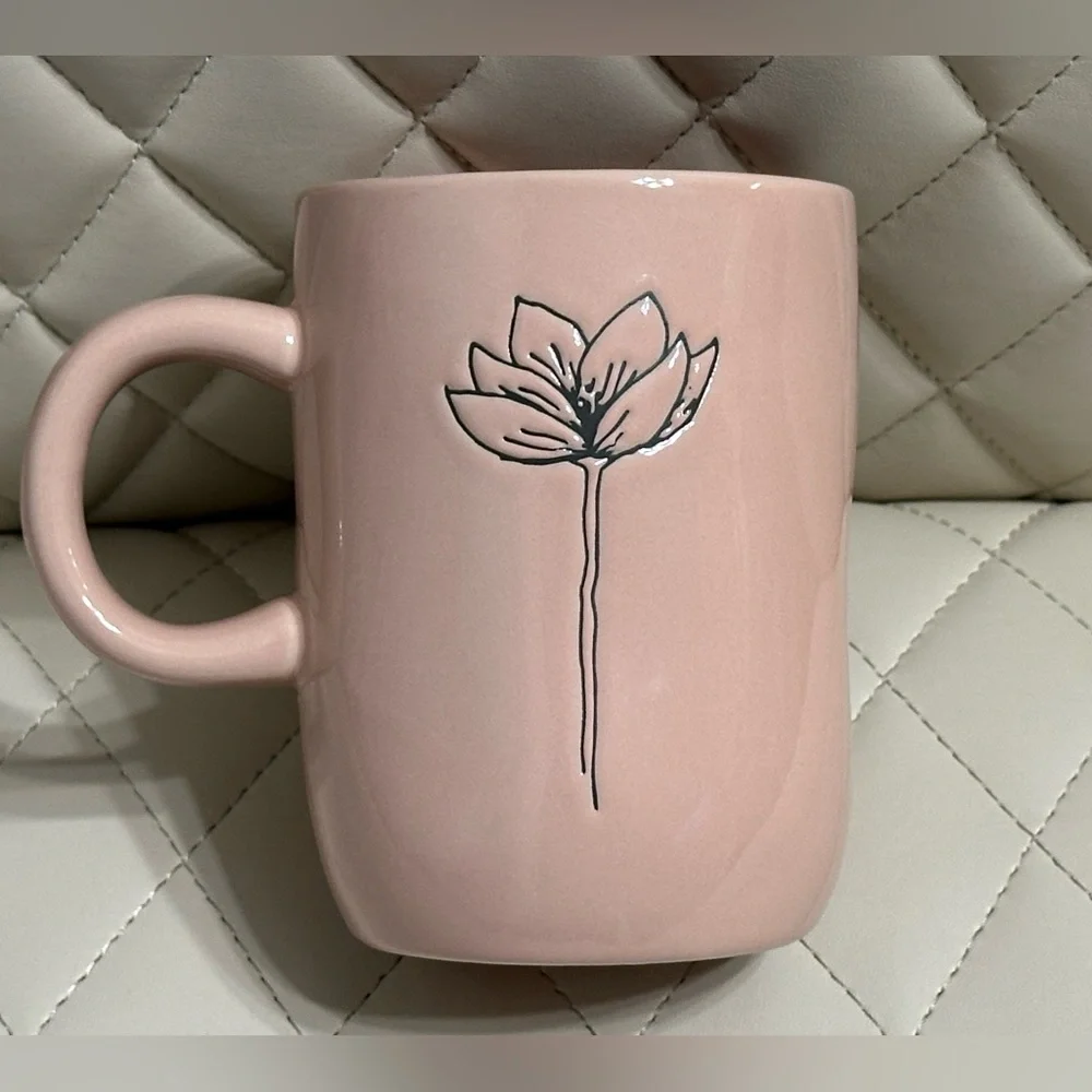 RAE DUNN How Lovely pink ceramic coffee mug with flower
